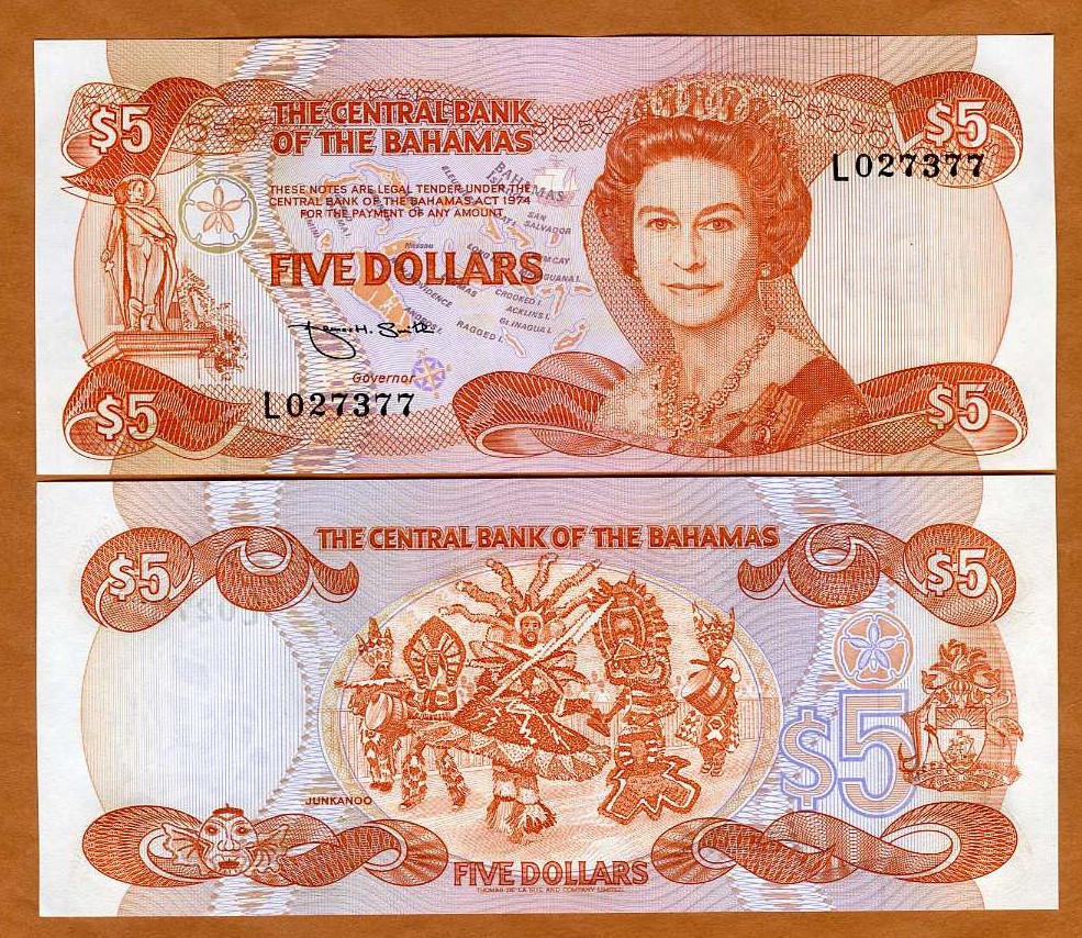 Bahamas, 5 dollars, 1974 (1984) P-45b, QEII, UNC | eBay