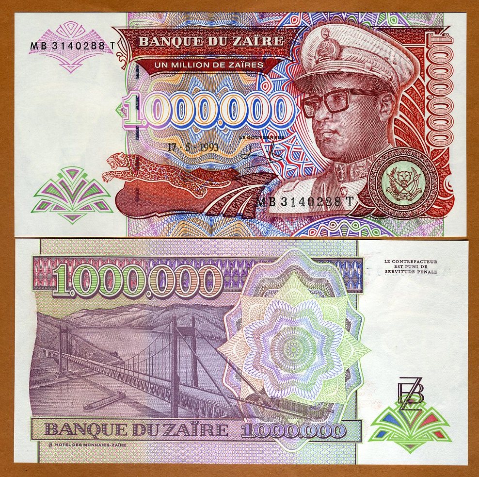 1993 1000000 1,000,000 Nouveaux Zaires UNC Zaire P-45b