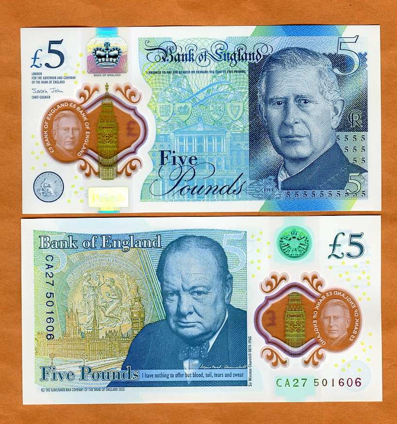 D*Face × King Charles £5 紙幣 シルク 英国限定 Great Britain 5 pounds, 2023 (2024) P-398 King Charles, Churchill
