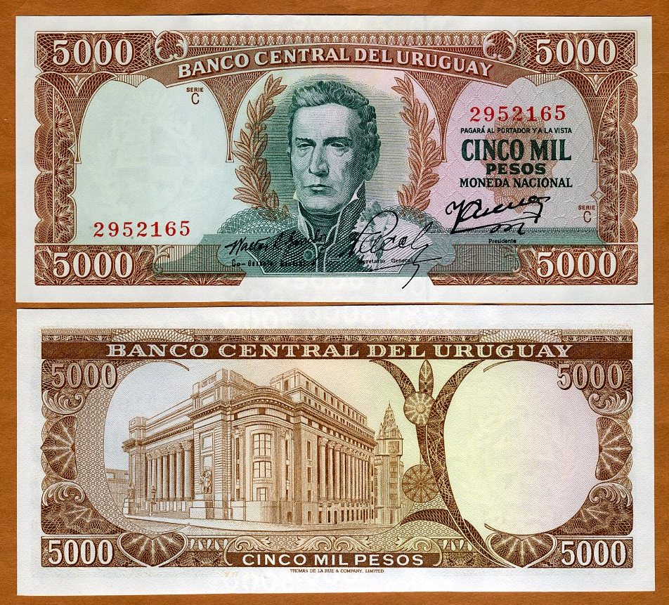 Uruguay 5000 5 000 Pesos Nd 1967 P 50 50b Unc Ebay
