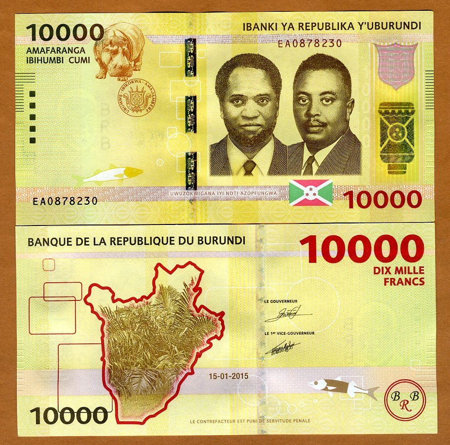 5 Pcs LOT P-52 Consecutive UNC Burundi 1000 Francs 2015