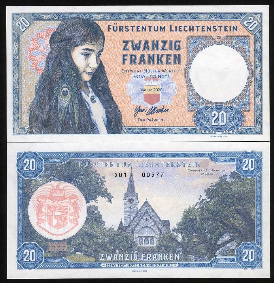 Liechtenstein, 20 Francs, 2020, Private issue Girl with peacock feather F |  eBay