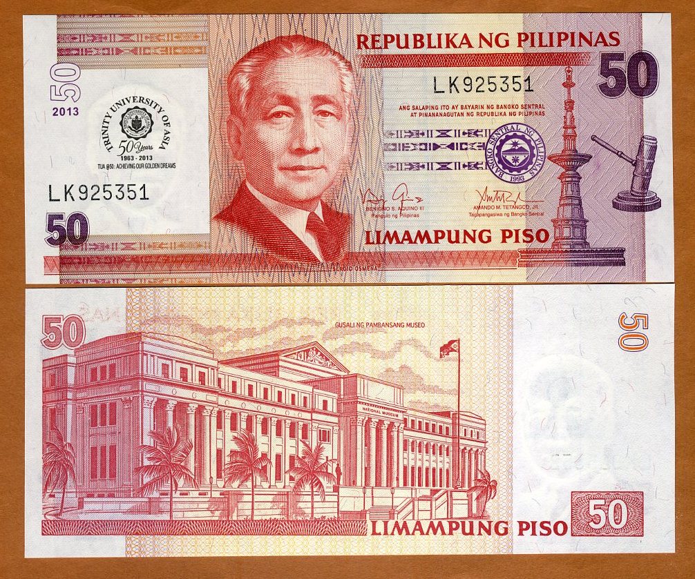 Philippines 50 Pesos 2013 UNC Commemorative Trinity University of Asia