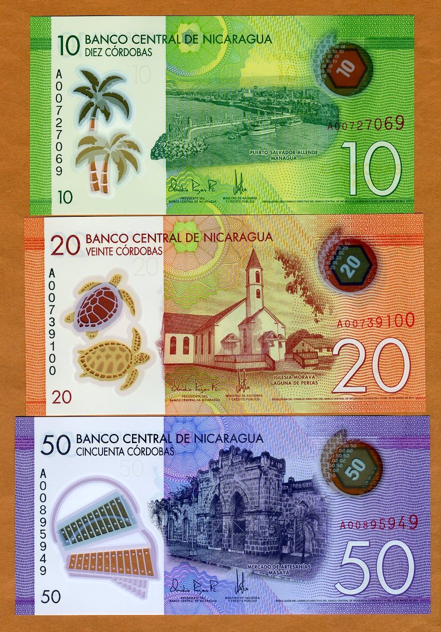 2015 POLYMER New Design Pick New 10;20;50 cordobas SET Nicaragua 2014 UNC