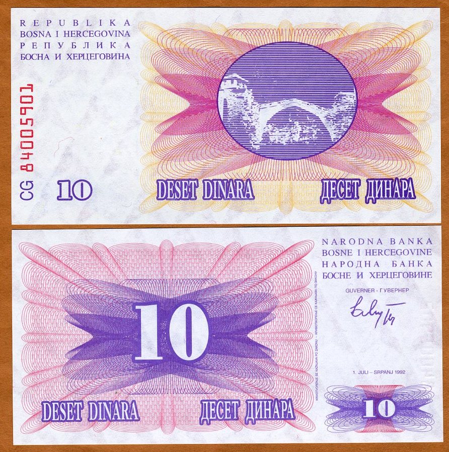 BOSNIA 10 DINARA 1992 UNC P.10
