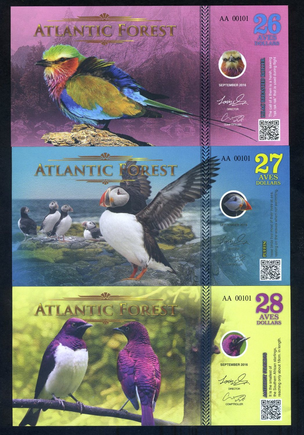 ATLANTIC FOREST 31 AVES DOLLARS BIRD BLUE JAY 2017 UNC