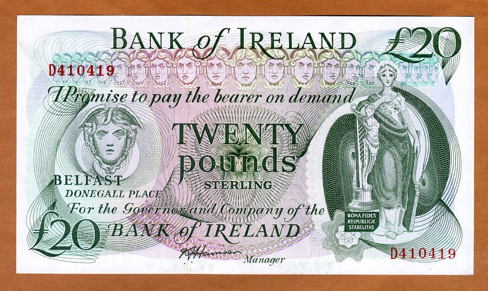 Bank Of Ireland Northern 20 Pounds Nd 1980s P 67ab Unc