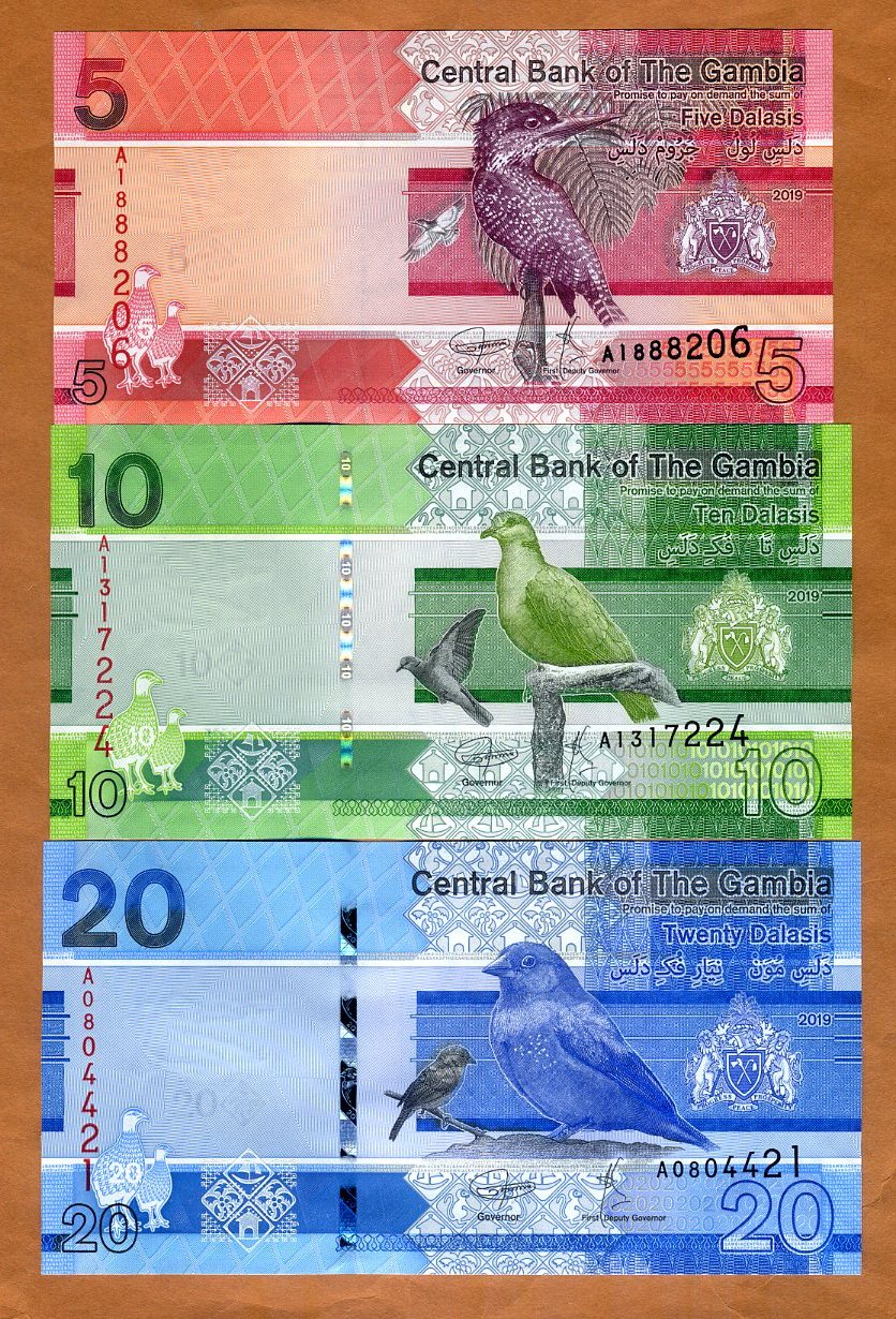 Gambia 2019 UNC /> Bird P-New A-Prefix ND 5 Dalasis redesigned