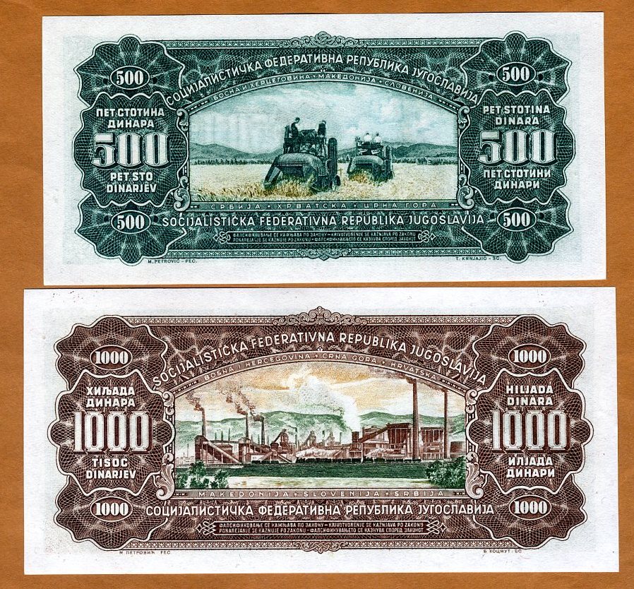 YUGOSLAVIA 1,000 1000 Dinara X 10 PCS 1963 1//10 Bundle P-75 UNC Uncirculated