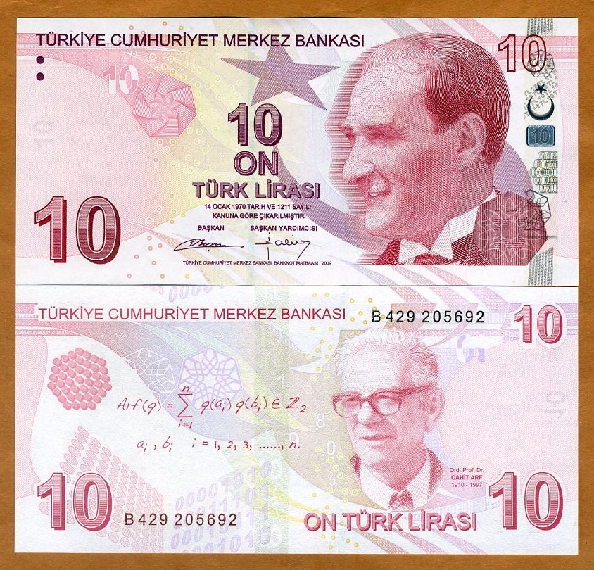 10 LIRA 2009 TURKEY 2012 Prefix B P 223 NEW Uncirculated Banknotes