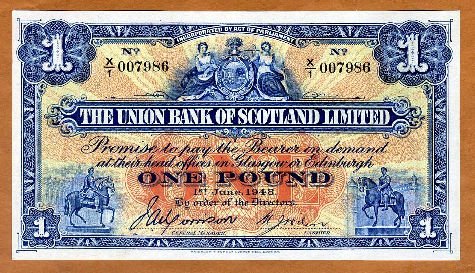 The Union Bank Of Scotland Bank 1 Pound 1948 P S815 Xf 70