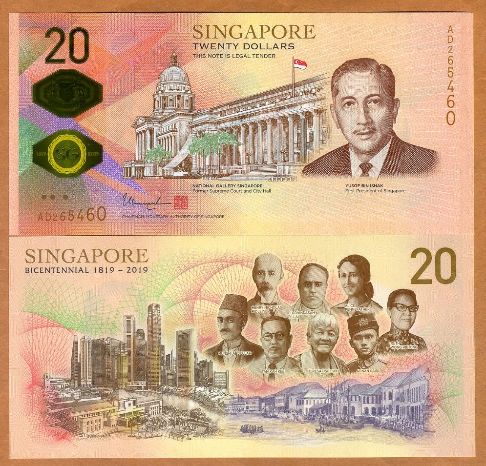 SINGAPORE 20 Dollars New 2019 200th Bicentennial Commemorative UNC Polymer note