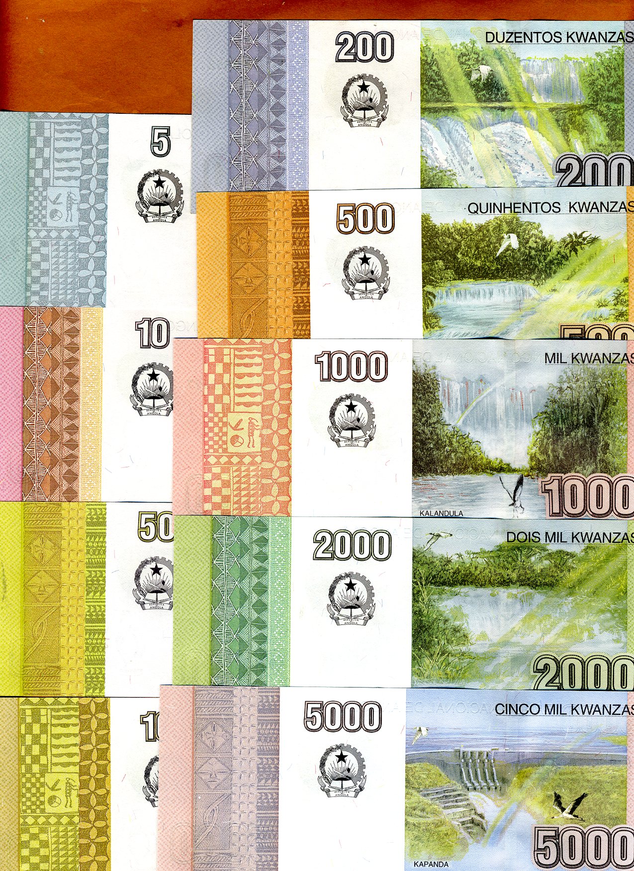 ANGOLA SET UNC 2012 9 items 5,10,50,100,200,500,1000,2000,5000 Kwanzas