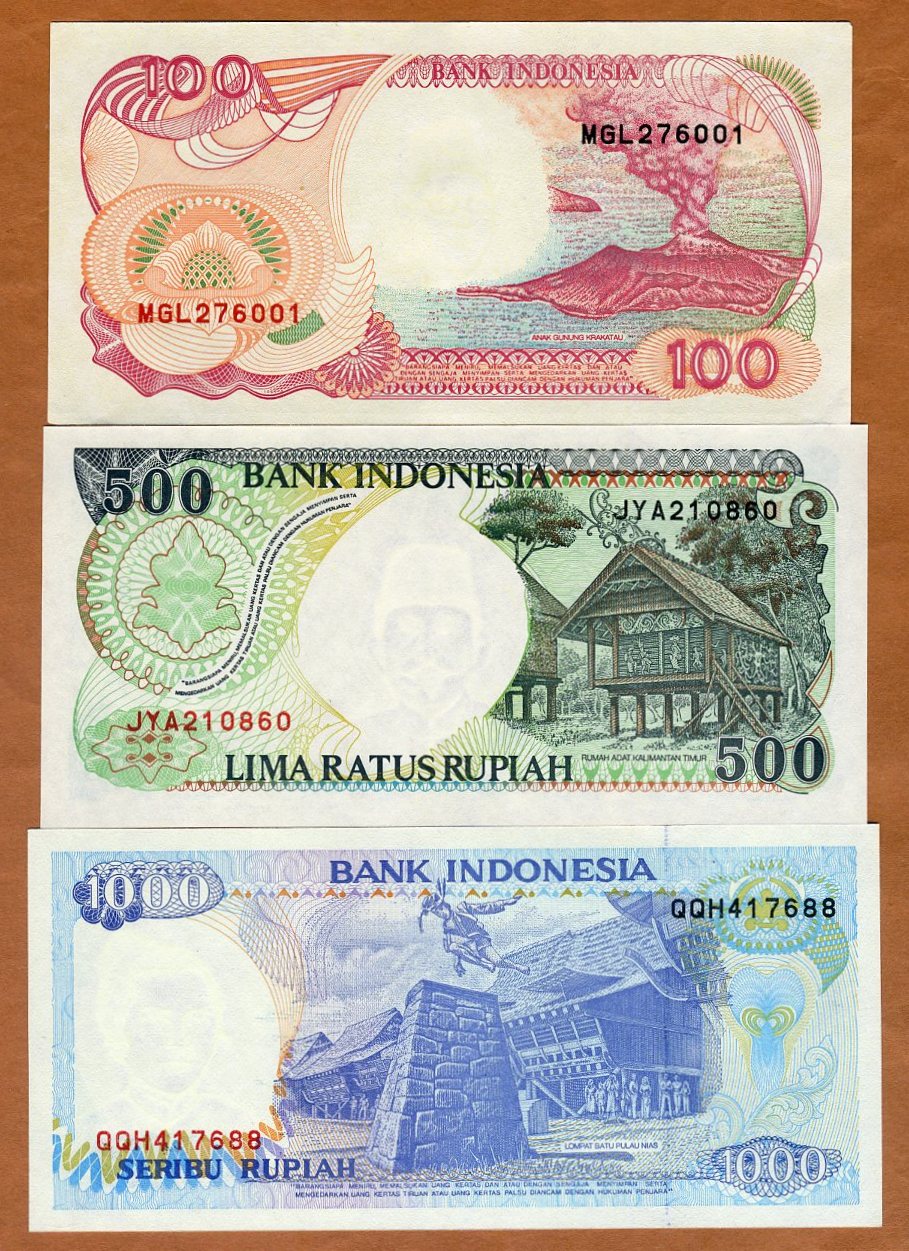 SET Indonesia 100-500-1000 Rupiah 1992 P-127-128-129 UNC