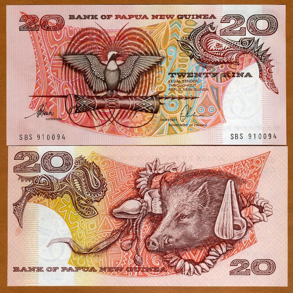 1981-1985 P-10a Unc Papua New Guinea 20 Kina