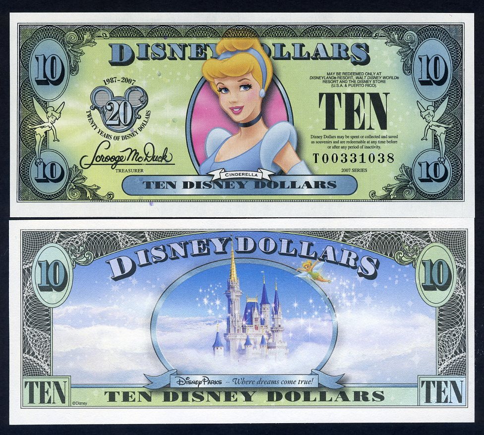 Disney, $10, 2007, UNC 20th anniversary of Disney Dollars Cinderella | eBay