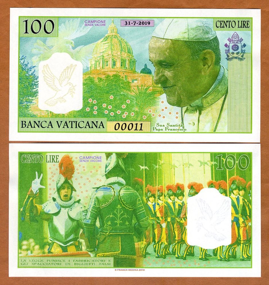 UNC /> Pope Francis Vatican 1000 Lire 2016 Private Issue Kamberra