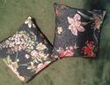 16" FLORAL THROW PILLOWS 2 BLUE PIPING GREEN RED O