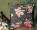 16" FLORAL THROW PILLOWS 2 BLUE PIPING GREEN RED O