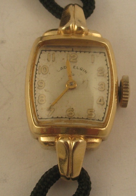 Vintage LADY ELGIN 14k Yellow Gold 19J Jewels Mechanical Watch Cord ...