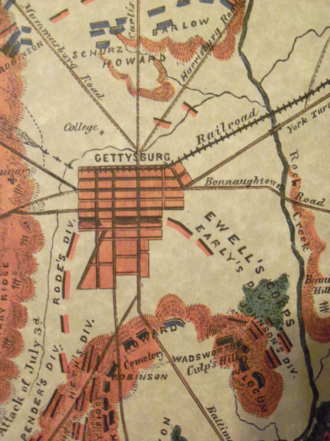 Gettysburg 1863 Civil War Battlefield Map Union & Confederate Lines ...