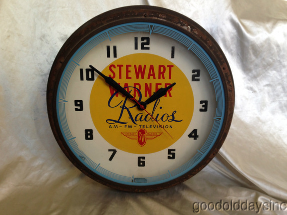 Art Deco Stewart Warner Advertising Neon Clock 20" Old Radio & TV Sign