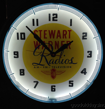 Art Deco Stewart Warner Advertising Neon Clock 20" Old Radio and TV Sign