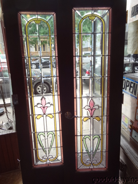 Victorian Style Beveled and Stained Glass Leaded and Wooden Doors 66" Tall