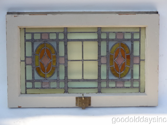 Antique Transom Window with Pastel Stained Glass 26" x 16" - Glass Only is 22" x 12"