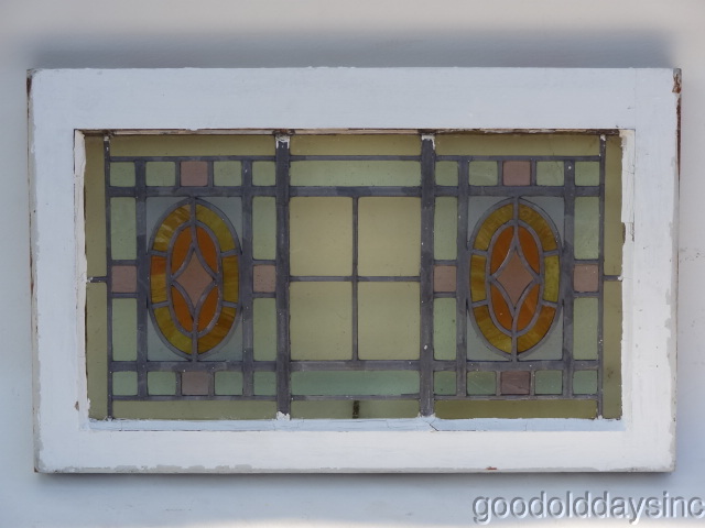 Antique Transom Window with Pastel Stained Glass 26" x 16" - Glass Only is 22" x 12"