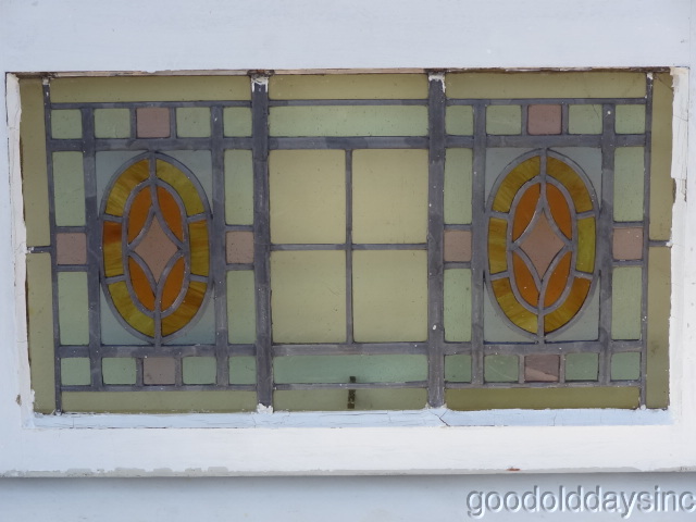 Antique Transom Window with Pastel Stained Glass 26" x 16" - Glass Only is 22" x 12"