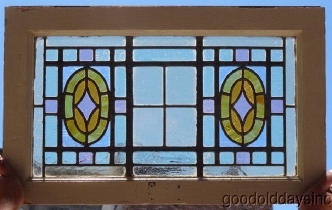 Antique Transom Window with Pastel Stained Glass 26" x 16" - Glass Only is 22" x 12"