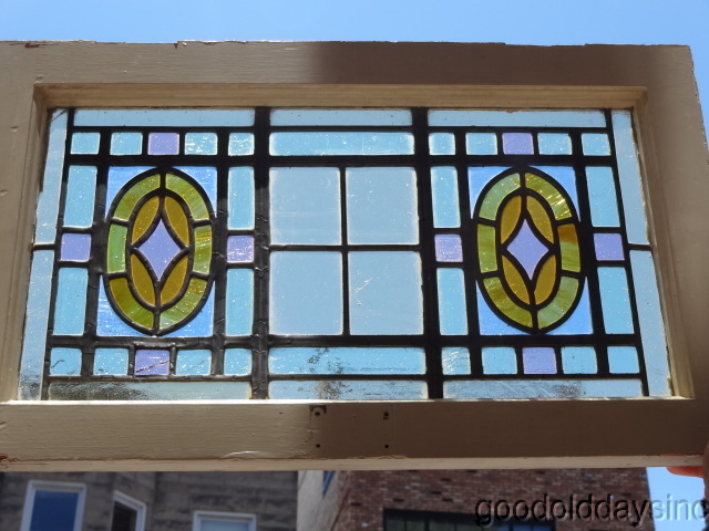 Antique Transom Window with Pastel Stained Glass 26" x 16" - Glass Only is 22" x 12"