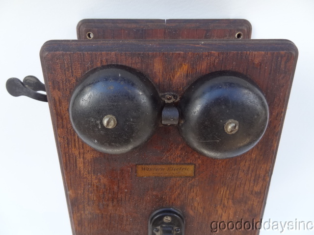 Antique Original Oak Wood Wall Western Electric Hand Crank Telephone For Parts Ebay