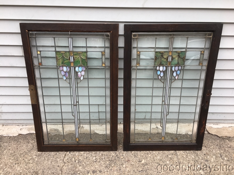 2 Antique Prairie Style Grape Motif Stained Gl Oak Cabinet Doors Details About 2 Antique Prairie Style Grape Motif Stained Gl Oak Cabinet Doors Window