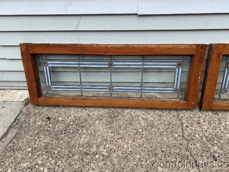 2 Of 3 Antique Arts Crafts Stained Leaded Glass Transom Windows