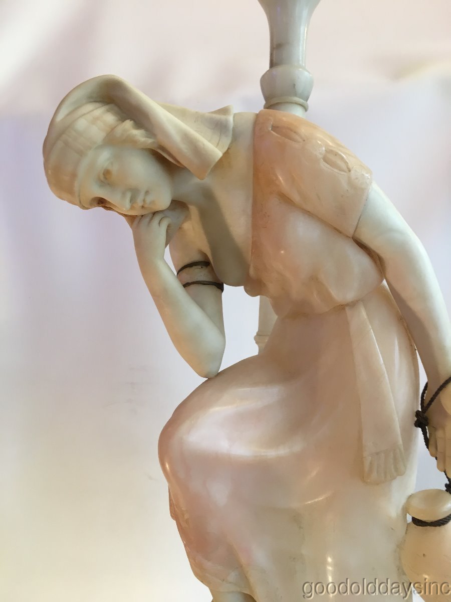 Antique Italian Alabaster Marble Figural Lady Statue w/ Light & Carved