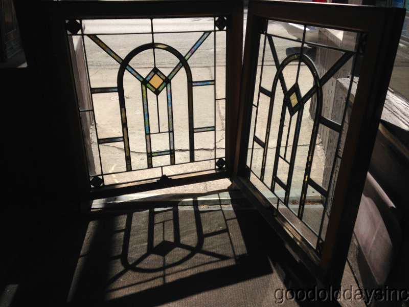 Beautiful Pair of Chicago Bungalow Style Stained Glass Windows 32" x 28"