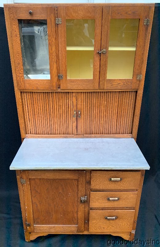 Antique Oak & Birch Wood Kitchen Hoosier Cabinet w Working Surface | eBay