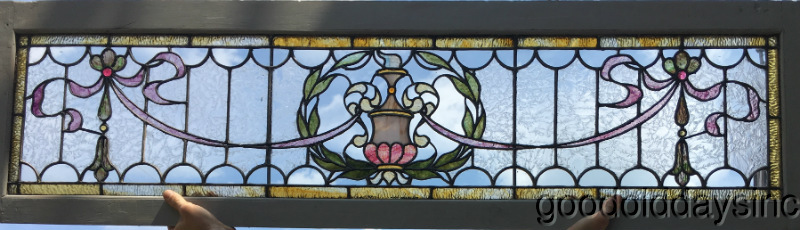 Beautiful Antique Stained Leaded Glass Transom Window 60" By 17" Circa ...