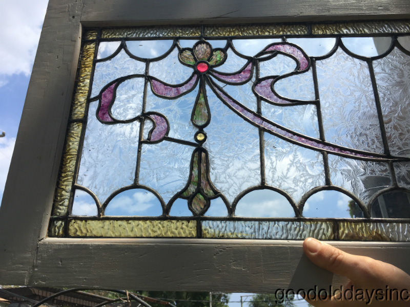 Beautiful Antique Stained Leaded Glass Transom Window 60" by 17" Circa