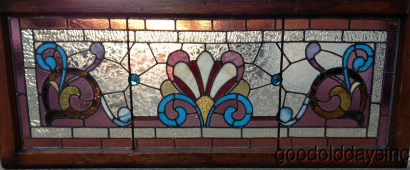 Beautiful Victorian Stained Leaded Glass Transom Window