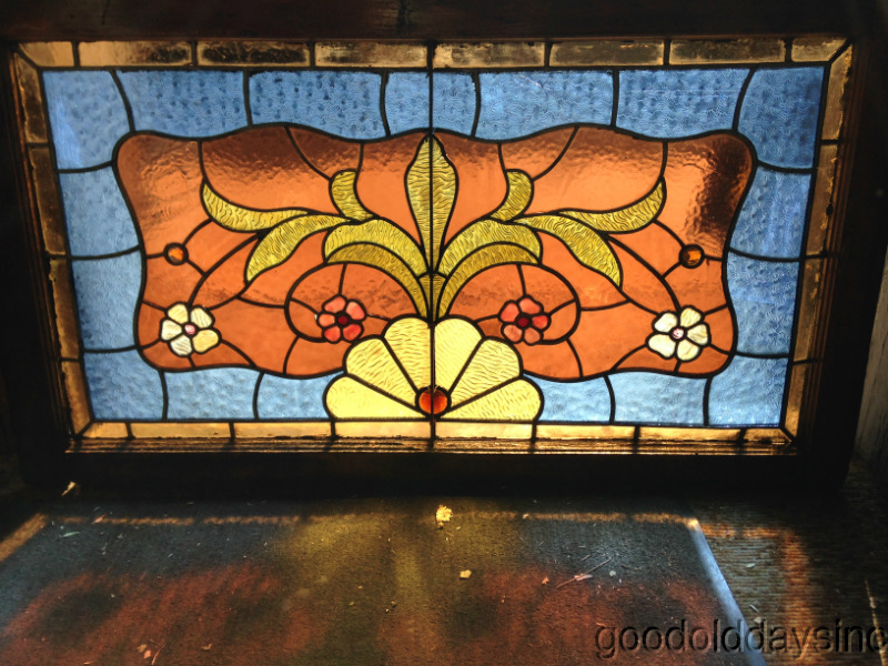 1890s Victorian Stained Glass Windows With Flowers & Jewels