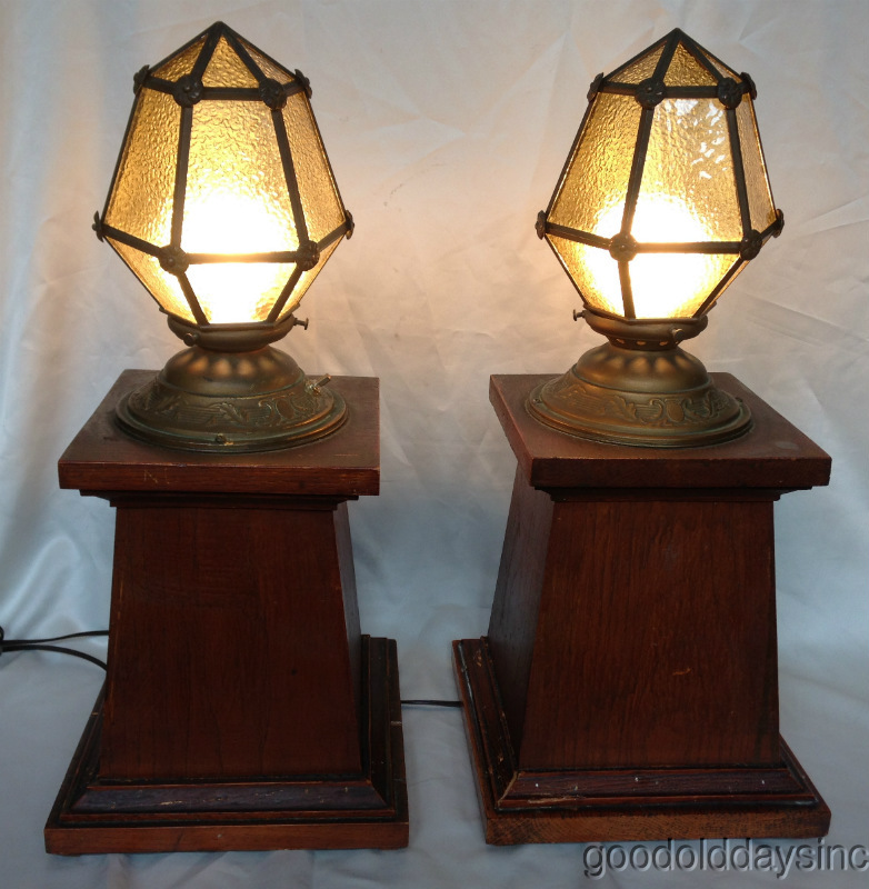 Oak Wood Room Divider Lights with Stained Glass Shades