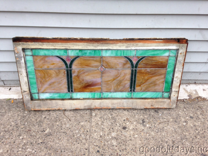 1 of 2 Antique Stained Glass Transom Window with Colorful Glass