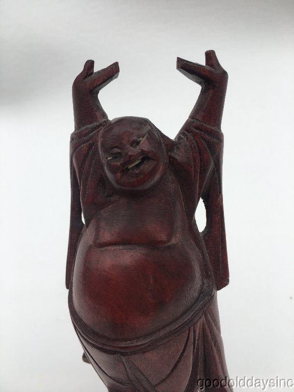 Vintage Wood Carving carved Wooden Happy Laugh Laughing Buddha Statue