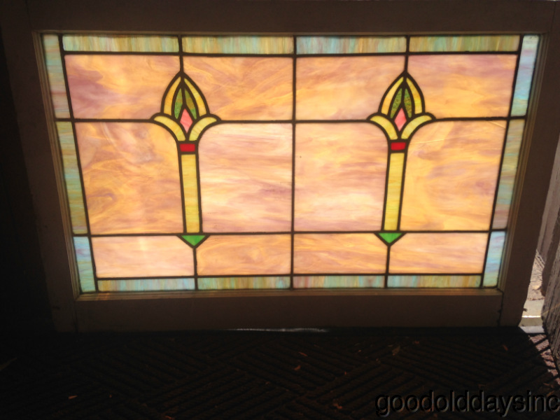 Details About Beautiful Antique Stained Leaded Glass Transom Window From Chicago 38 X 25