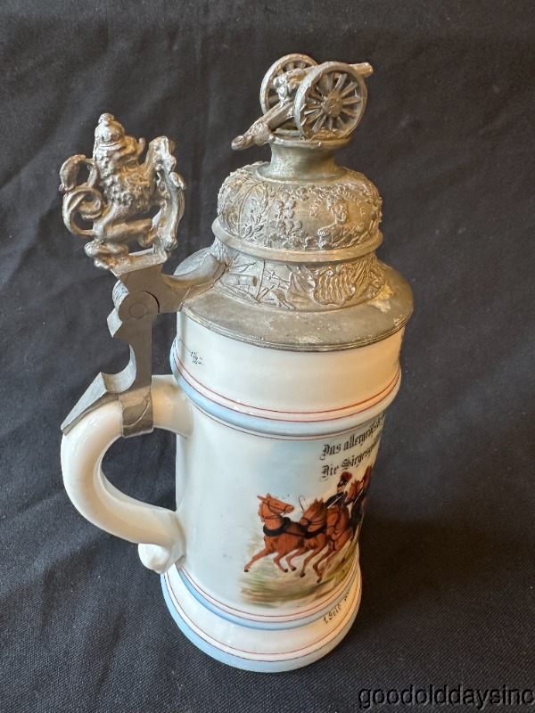 Antique Regimental German Lithophane Lidded Beer Stein Brunner