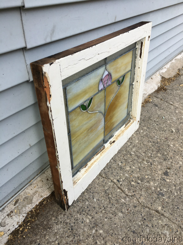Antique Chicago Bungalow Style Stained Leaded Hammered Glass Window