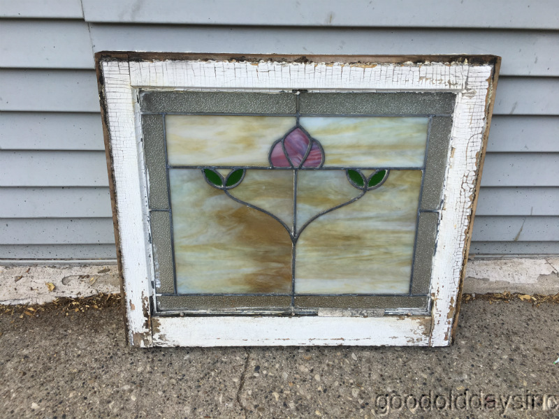Antique Chicago Bungalow Style Stained Leaded Hammered Glass Window